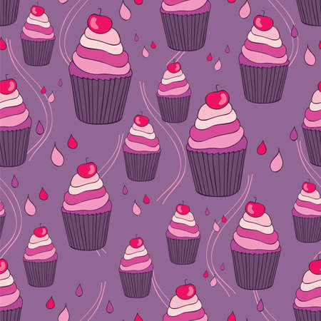 Beautiful yummy cupcake seamless background pattern. Vector illustrationのイラスト素材