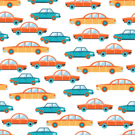Lovely colorful cars seamless background pattern. Vector illustrationのイラスト素材