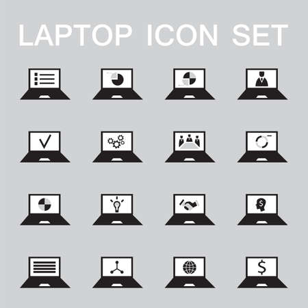 Set of 16 web icons for laptop, computer, electronics, business theme. Vector illustrationのイラスト素材