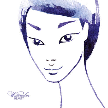 Watercolor girl. Unique, hand painted portrait. Fashion,beauty fashion model Vector illustrationのイラスト素材