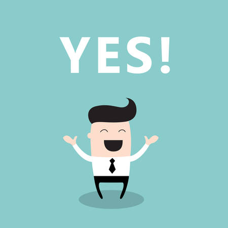 Happy businessman with the word Yes. Business concept. Vector illustration.のイラスト素材