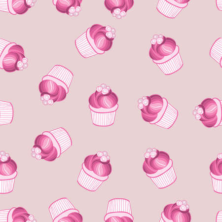 Beautiful yummy cupcake seamless background pattern. Vector illustrationのイラスト素材