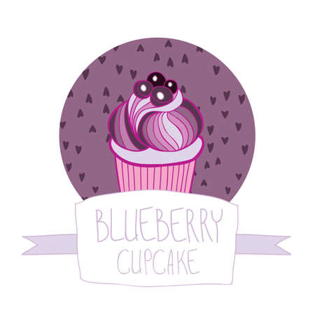 Lovely beautiful yummy blueberry cupcake vector illustration.のイラスト素材