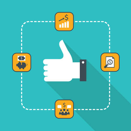 Thumbs up icon for web. Successful business concept, good strategy, planning, partnership, getting profit. Vector illustrationのイラスト素材