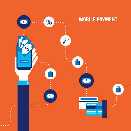 Mobile payment Online shopping and e-commerce concept. Vector illustrationのイラスト素材