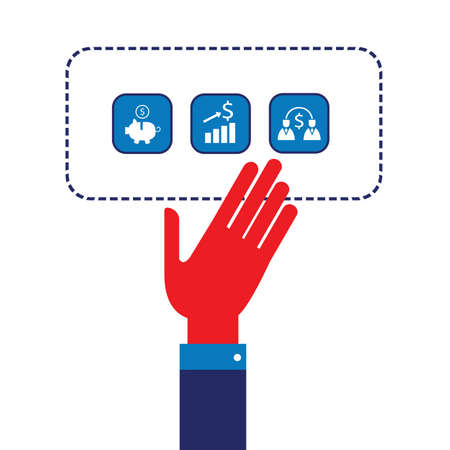Businessman hand showing web icons Successful business concept Modern flat design Vector illustrationのイラスト素材