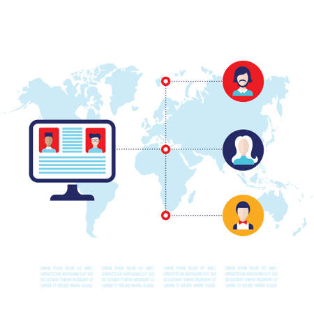 Computer monitor with web icons Social network Communication Business concept Vector illustrationのイラスト素材