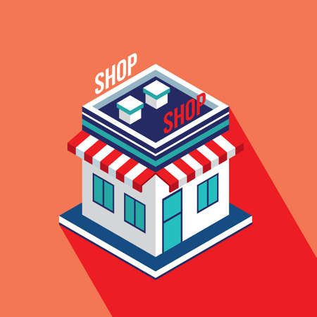 Flat isometric building icon of the store Shop Shopping and e-commerce concept Vector illustrationのイラスト素材