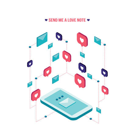 Modern love letter People messaging on St Valentines day Modern isometric flat style Vector illustrationのイラスト素材