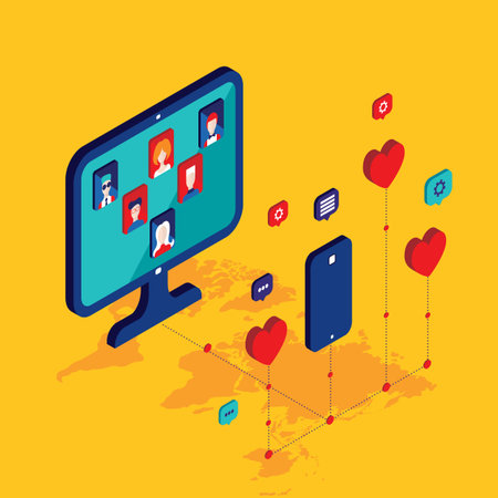 Social network and technology concept Modern flat isometric design Vector illustration