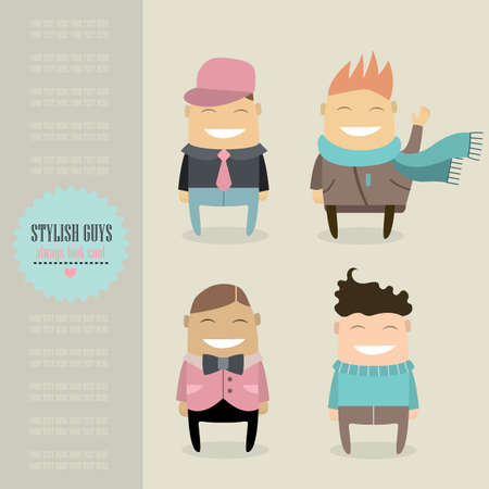 Funny cartoon characters set. Stylish guys always look cool. Vector illustrationのイラスト素材