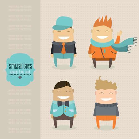 Funny cartoon characters set. Stylish guys always look cool. Vector illustrationのイラスト素材