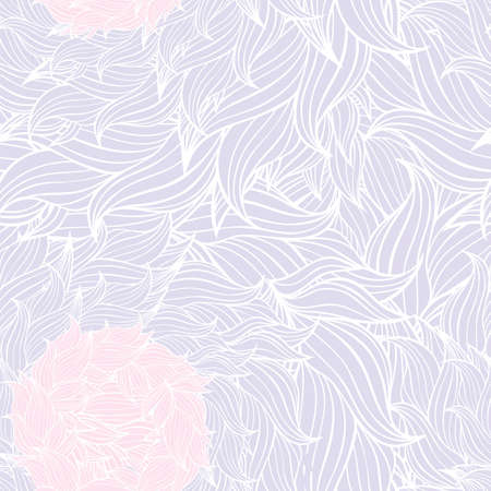 Seamless floral background pattern in pink,purple and white color. Nature theme,leaves, hand - drawn abstract elements. Template for textile,paper, greeting card, postcard design.のイラスト素材