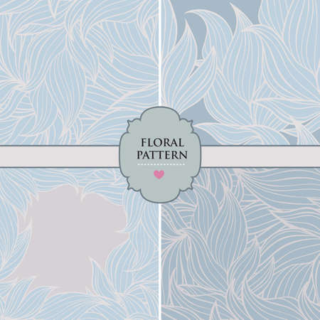 Set of four seamless floral background patterns of neutral colors.Nature theme,leaves,branches,hand-drawn abstract elements.Template for textile,paper,greeting card,postcard design,wallpaper.のイラスト素材