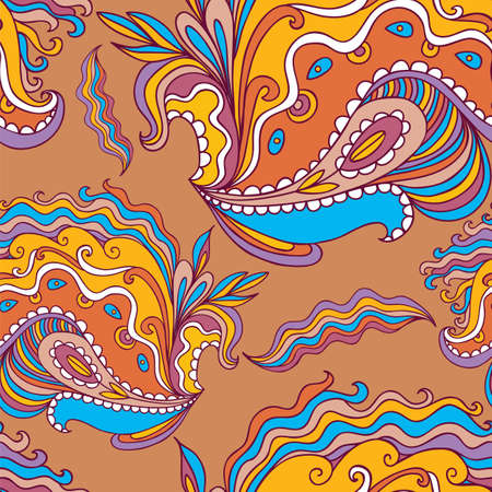 Seamless hand - drawn pattern. Flower, waves, curls, nature theme, abstract elements Vector illustrationのイラスト素材