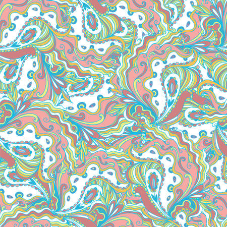 Seamless hand - drawn pattern. Flower, waves, curls, nature theme, abstract elements Vector illustrationのイラスト素材