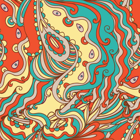 Seamless hand - drawn pattern. Flower, waves, curls, nature theme, abstract elements Vector illustrationのイラスト素材