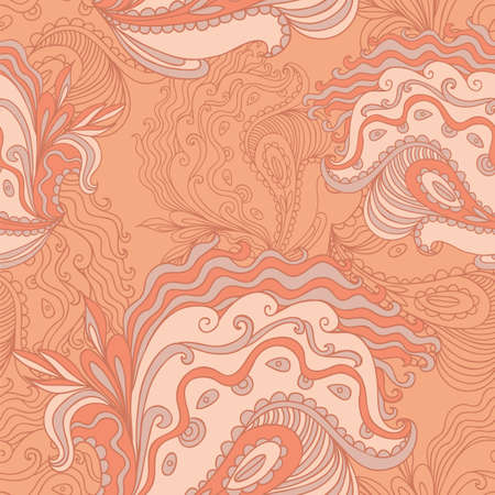 Seamless hand - drawn pattern. Flower, waves, curls, nature theme, abstract elements Vector illustrationのイラスト素材