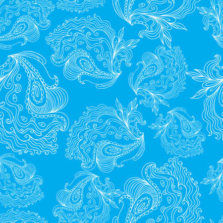 Seamless hand - drawn pattern. Flower, waves, curls, nature theme, abstract elements Vector illustrationのイラスト素材
