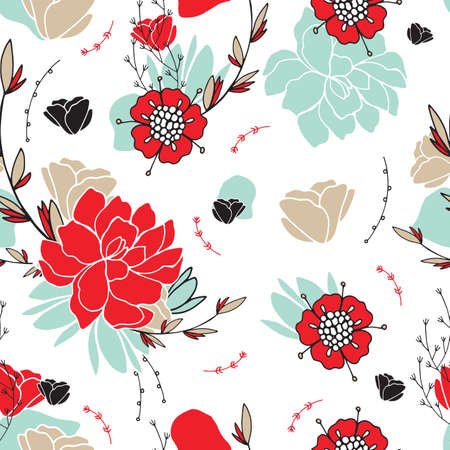 Hand drawn floral seamless background pattern Romantic lovely flowers Vector illustrationのイラスト素材
