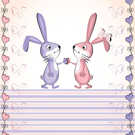 Valentine's card. Baby rabbit. Vector illustration. Pink and blue bunny.のイラスト素材