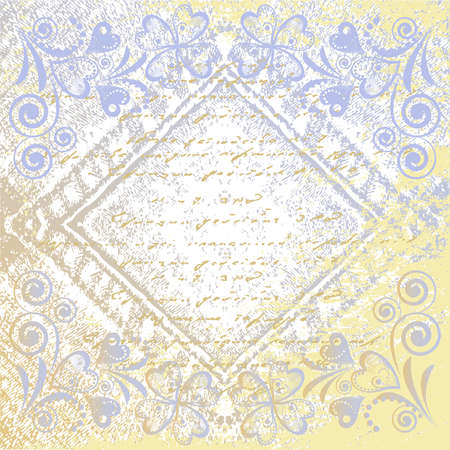 Grungy vector denim with faded floral effect background. Jeans vintage texturedのイラスト素材