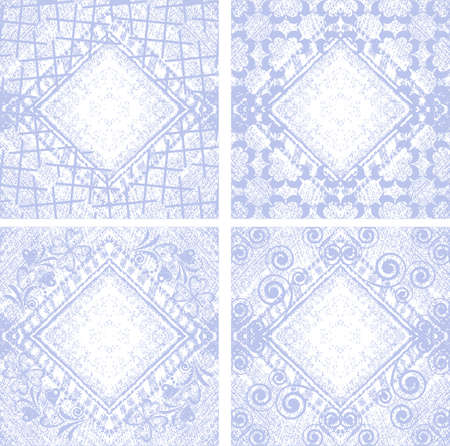 Grungy vector denim with faded floral effect background. set Jeans vintage texturedのイラスト素材