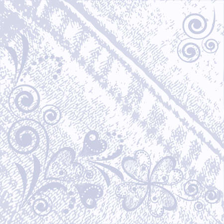 Grungy vector denim with faded floral effect background. Jeans vintage texturedのイラスト素材