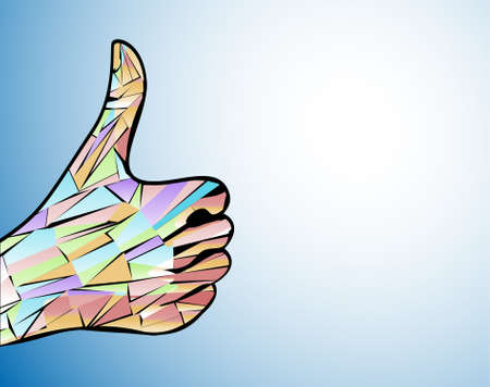 Thumb up satisfaction guaranteed mosaic. The mosaic multicolored hand speaking in a sign language - all is healthy.のイラスト素材