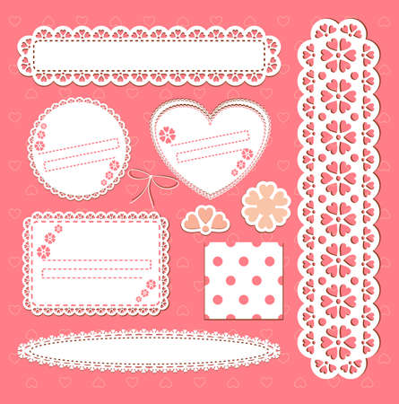  set lace frames. Scrap template with blank space for your photos or textのイラスト素材