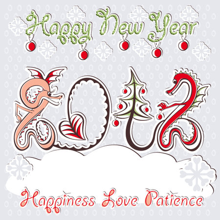 New Year 2012 dragons greeting romantic vector card in scrapbooking love christmas style