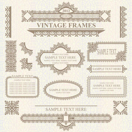 Set of design elements: labels, borders, frames, etc. Could be used for page decoration, certificate, etcのイラスト素材
