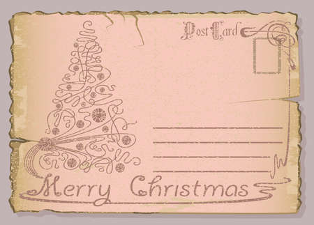 Vintage postcard with Christmas and New Years greeting. Christmas treeのイラスト素材