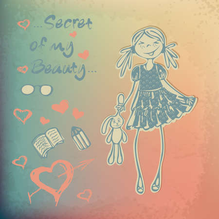 Vector cute vintage girlのイラスト素材