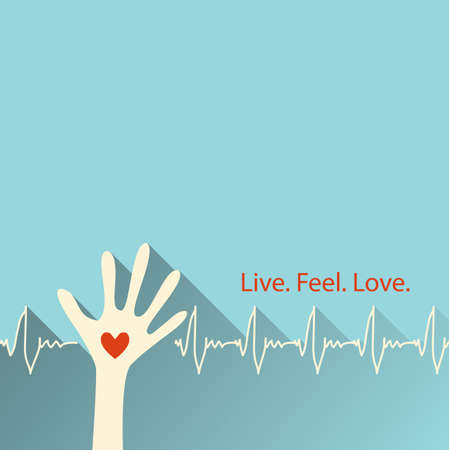 Live. Feel. Love. heartbeat and heart hand Background のイラスト素材