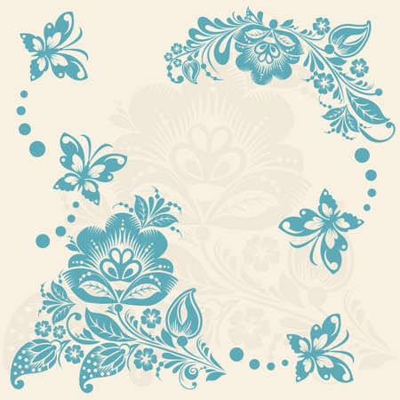 Vector Abstract floral background with butterflies. elements of flowerのイラスト素材