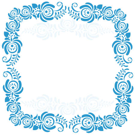 Russian ornaments art frames in gzhel style. Gzhel.  Brand of Russian ceramics, painted with blue on whiteのイラスト素材