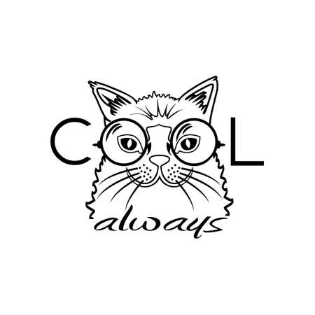 Vector Fashion Portrait of Hipster Cat in Big Glasses. Cool catのイラスト素材