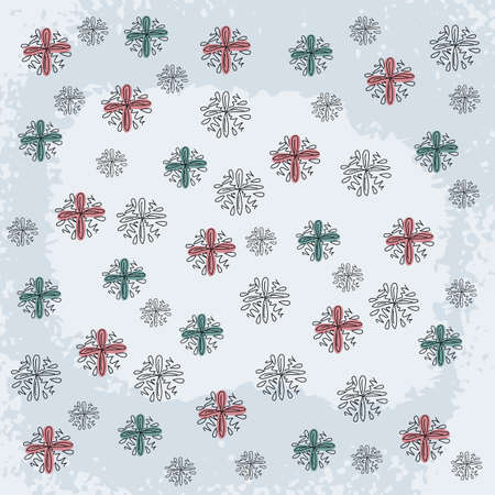 Doodle Snowflake Elements seamless winter blue backgroundのイラスト素材