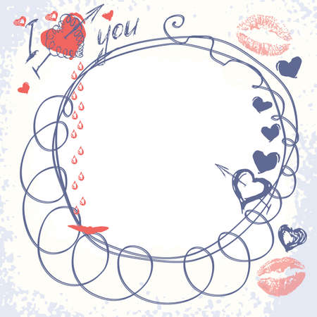 Vector cute card with hearts and lipstockのイラスト素材