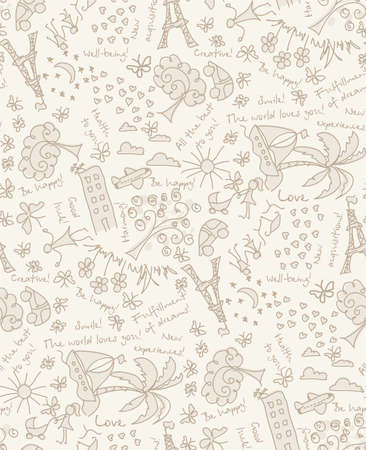 Vector doodle Goals dreams and wishes seamless pattern. Drawing your background of happy lifeのイラスト素材
