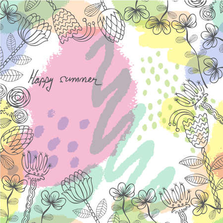 vector floral pattern with colorful  blooming flowers. hand drawn backgroundのイラスト素材