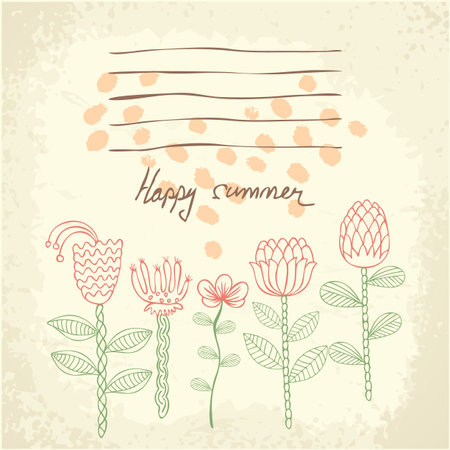 Vector Hand drawn floral background with frame for your text. Card with flowers. Doodle template universal hand drawn cardのイラスト素材