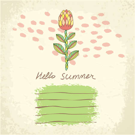 Vector Hand drawn floral background with frame for your text. Card with flowers. Doodle template universal hand drawn cardのイラスト素材