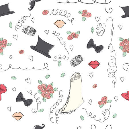 Vector doodle text Seamless Pattern Background for weddingのイラスト素材