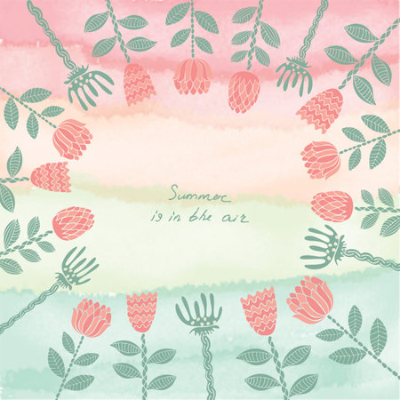 Vector Hand drawn floral background with frame for your text. Card with flowers. Doodle template universal hand drawn cardのイラスト素材