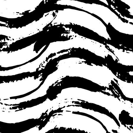 Vector seamless pattern. Abstract background with brush strokes. Monochrome hand drawn texture with grunge with waves. Hipster graphic design.のイラスト素材