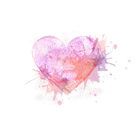 Vector Valentines day watercolor pink heart. Color aquarelle blots. White background.のイラスト素材