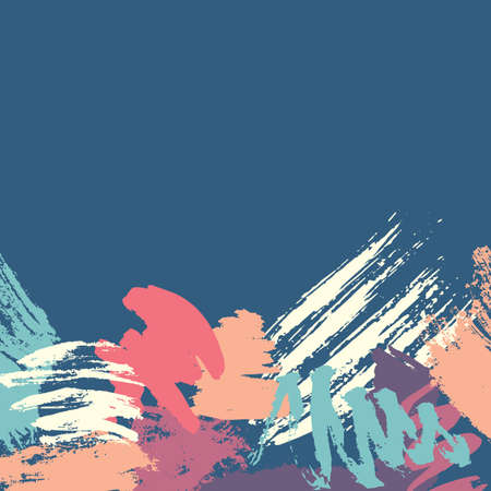 Colorful abstract painted vector strokes seamless pattern with blue backgroundのイラスト素材