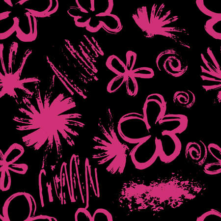 Vector color seamless pattern with hand drawn creative flowers.のイラスト素材